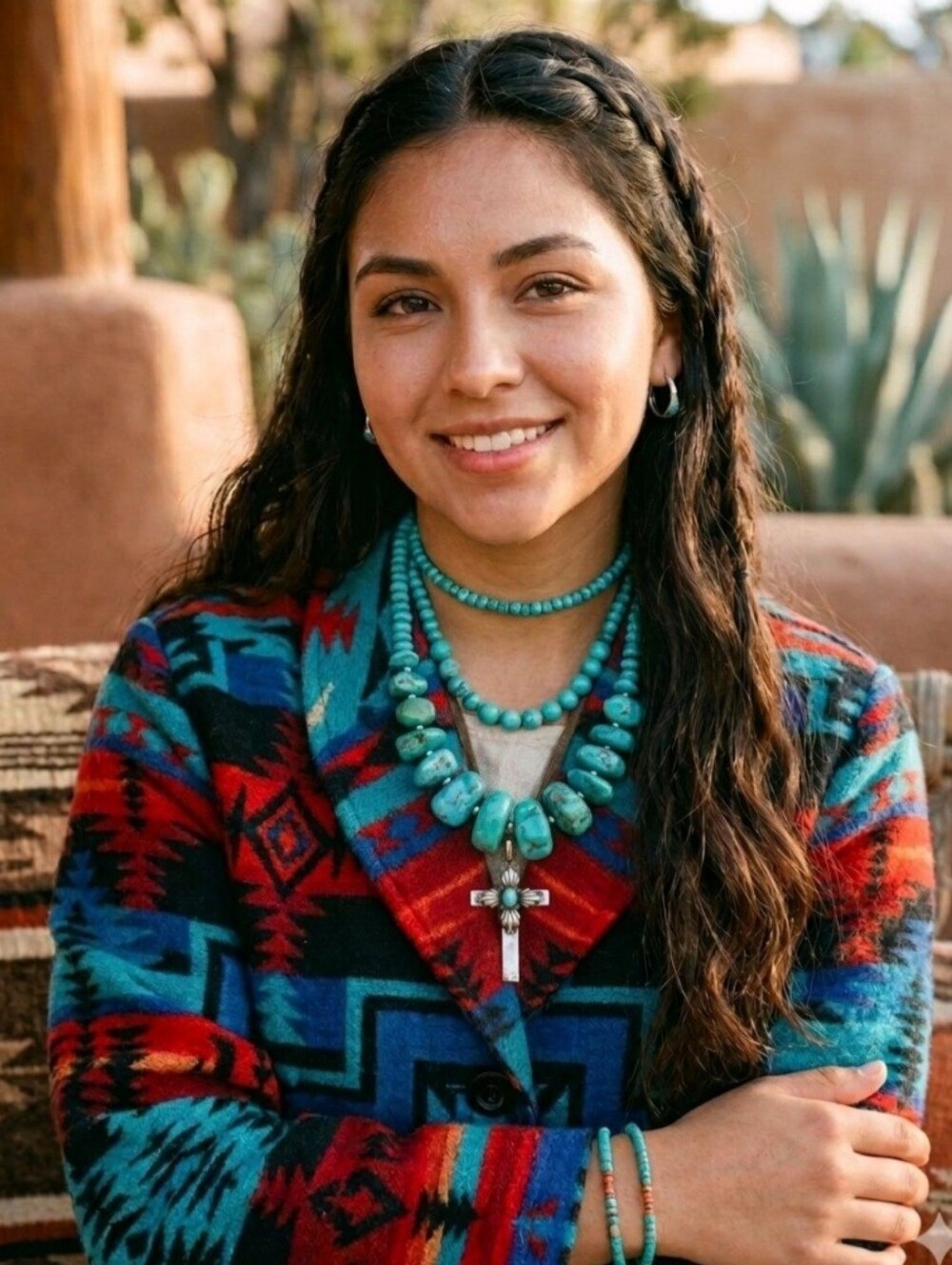Vintage Navajo Katherine Pino Sterling Cross Crucifix Pendant With Turquoise.